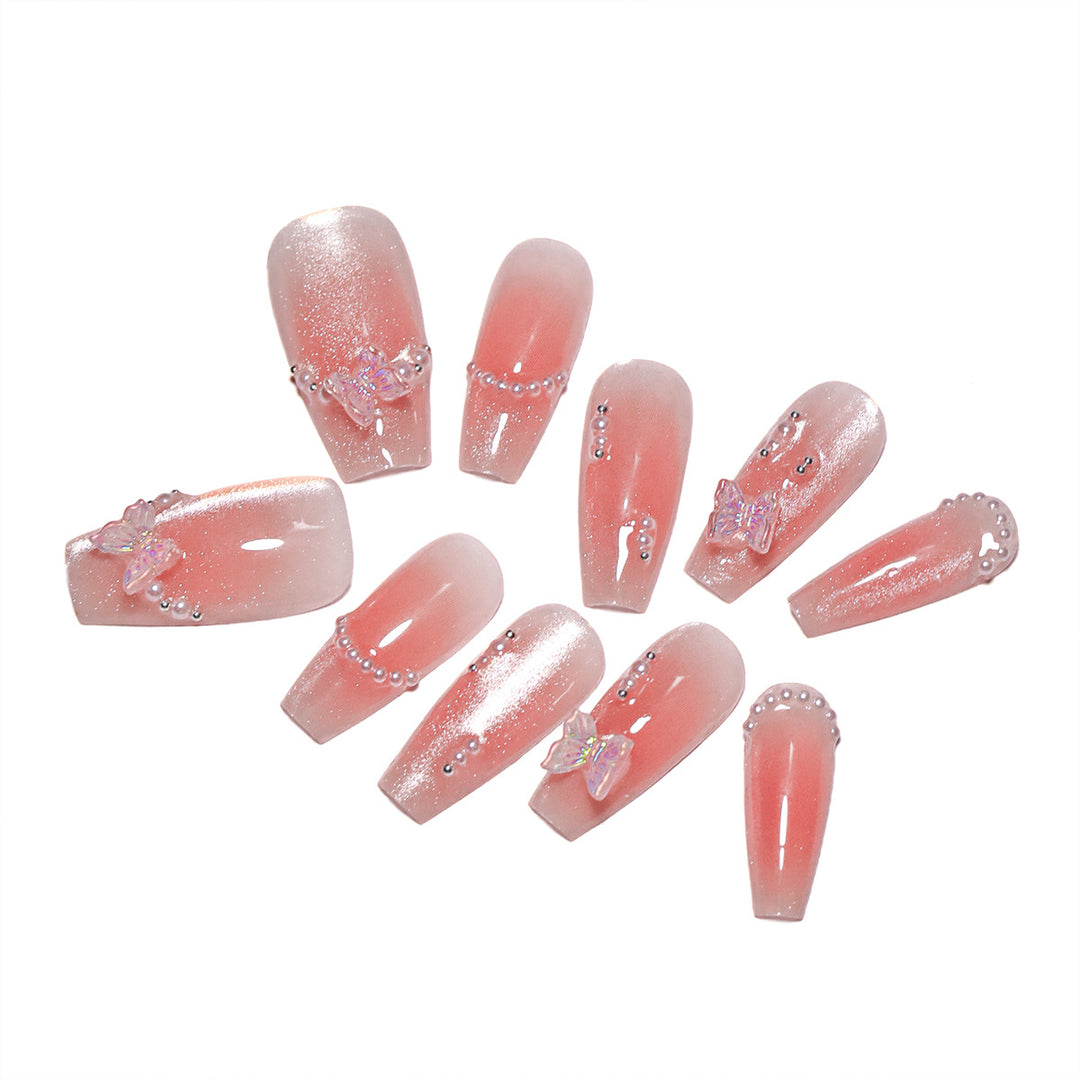 Glamorous artificial nails with elegant bow and butterfly design Stornfield