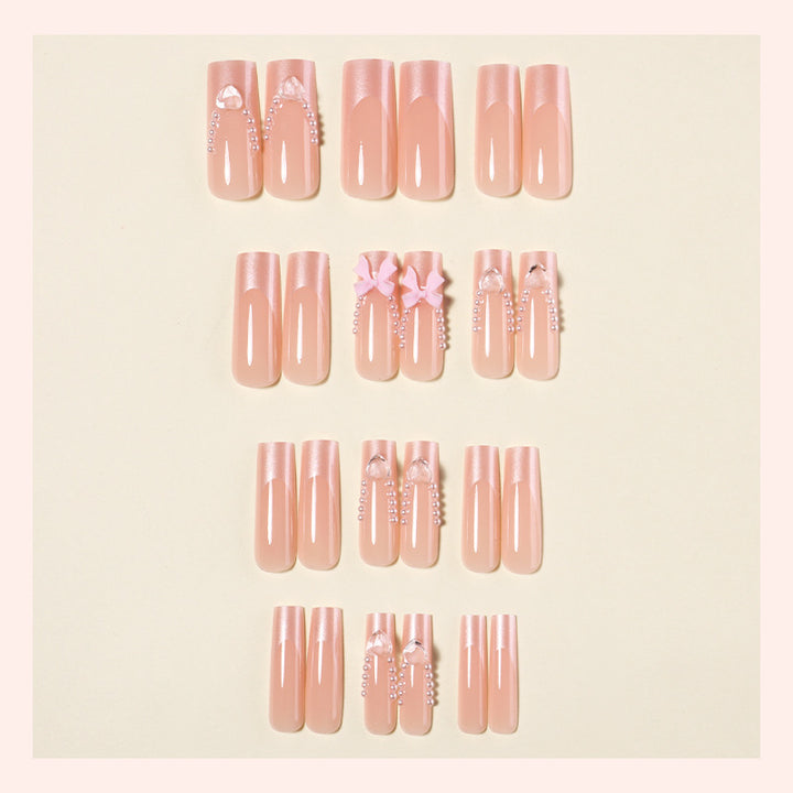 Decorative Press-On Nail Art Set with Pearls and Bows Stornfield