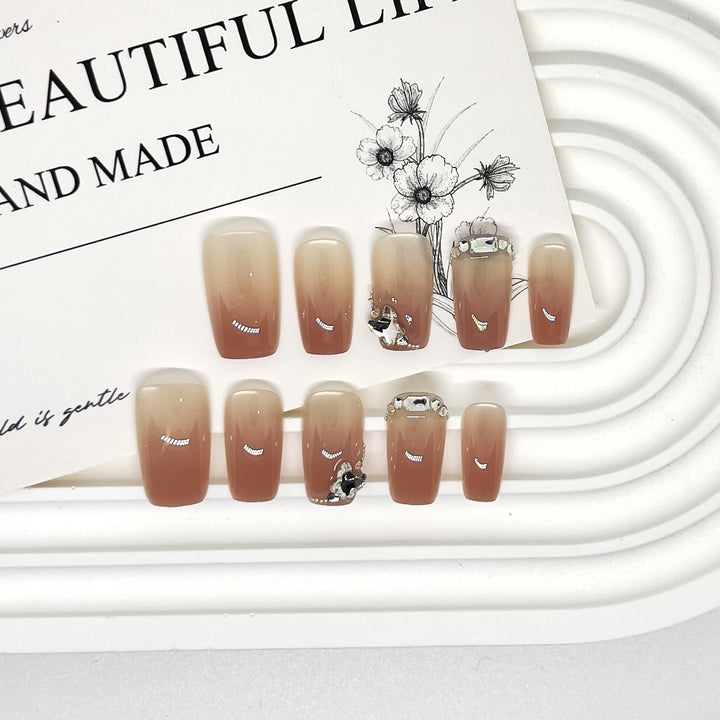 Elegant Ombre Press-On Nail Set with Rhinestone Accents