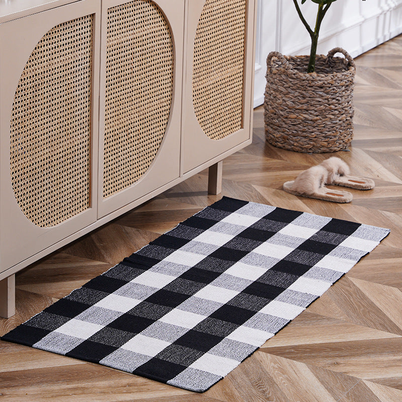 Flat-woven runner rug with check pattern and decorative border stripe Stornfield