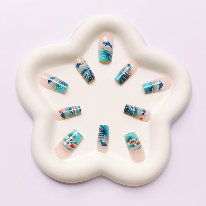 Artificial nail set with maritime design Stornfield