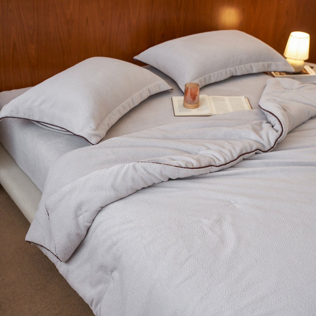 Plush Microfiber Reversible Duvet Cover Set with Piped Edge and Fitted Sheet
