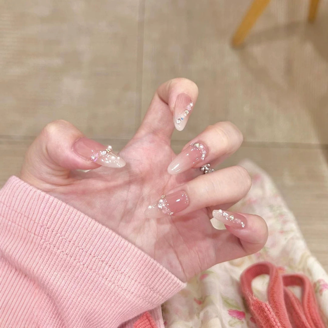 Elegant Rhinestone Accented Press-On Nail Art