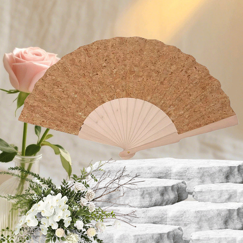 Ladies handcrafted fan made of cork and wood Stornfield