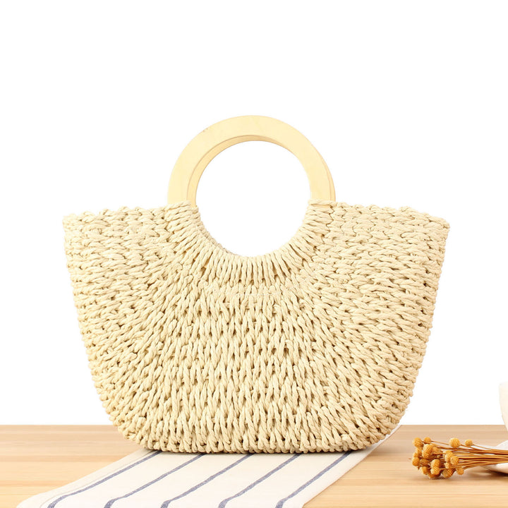 Braided raffia bag with round wooden handles Stornfield