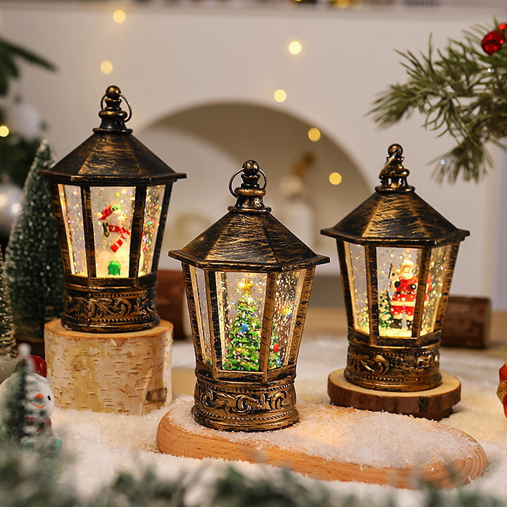 Nostalgic Christmas lantern with glowing Santa Claus motif Stornfield