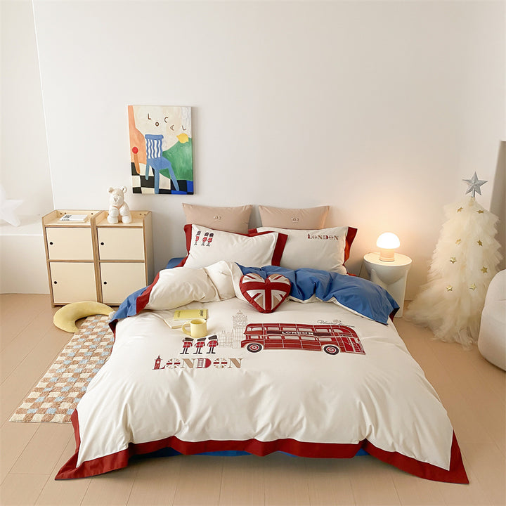 Children's Travel-Themed Cotton Percale Duvet Cover Bedding Set
