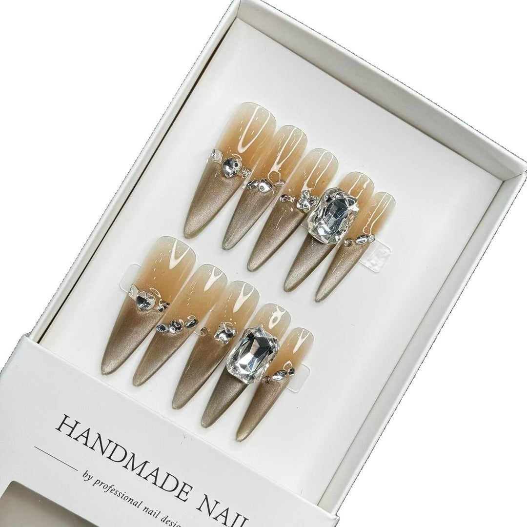 Glamorous Stiletto Press-On Nails with Rhinestone Embellishments