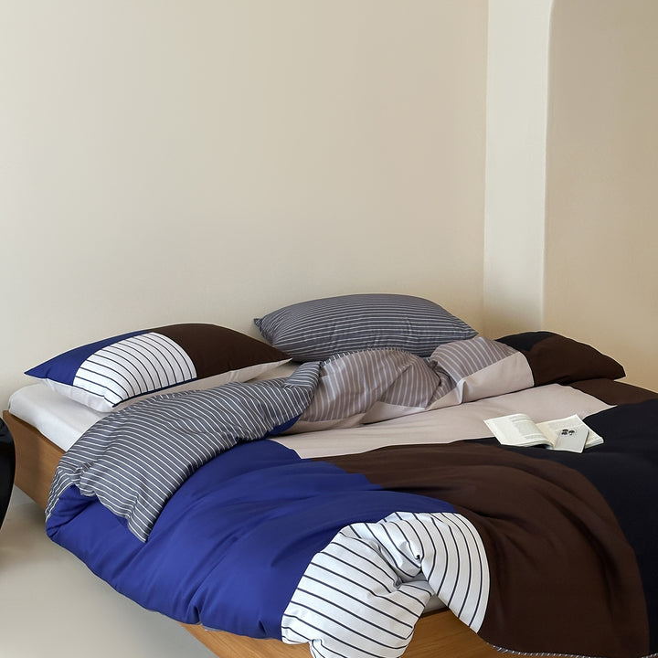 Cotton-Blend Striped Patchwork Duvet Cover and Pillowcase Set