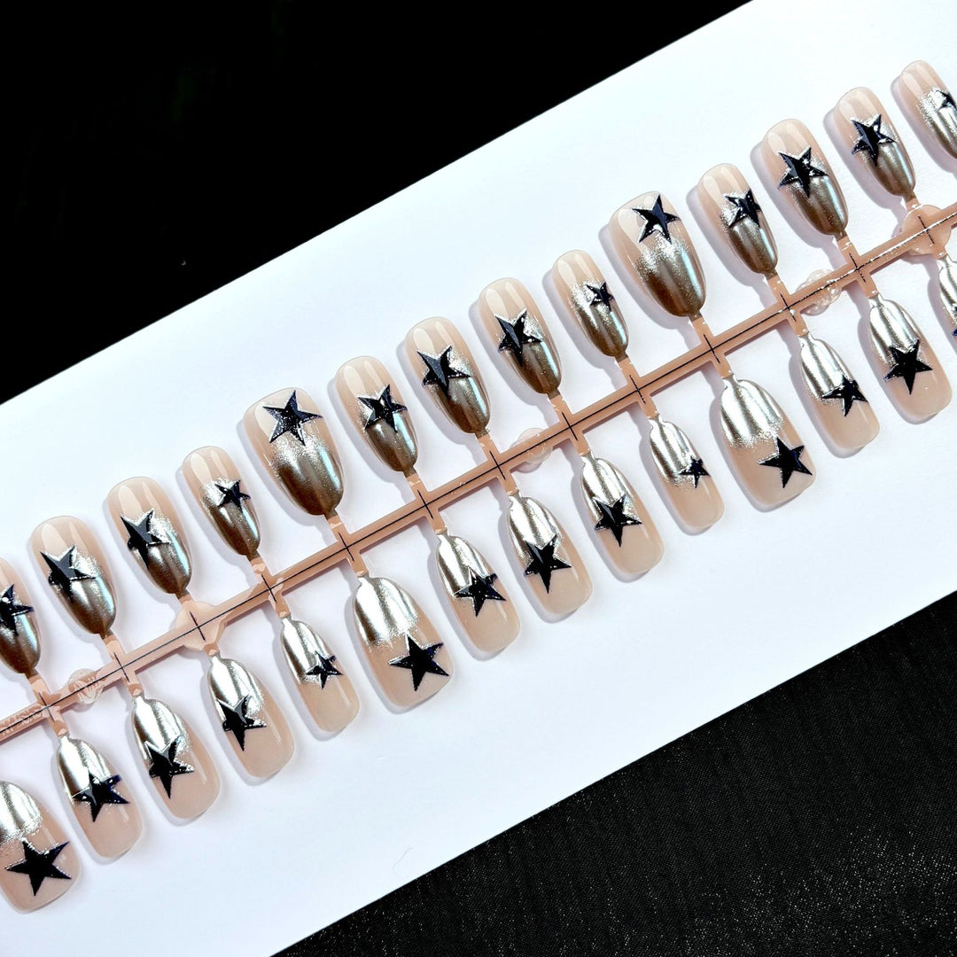 Elegant Star-Pattern Press-On Nail Art