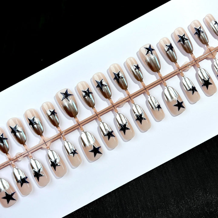 Elegant Star-Pattern Press-On Nail Art