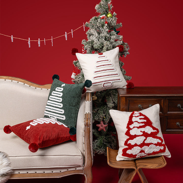 Holiday Tufted Chenille Square Throw Pillow with Raised Tree Motif and Hidden Zipper