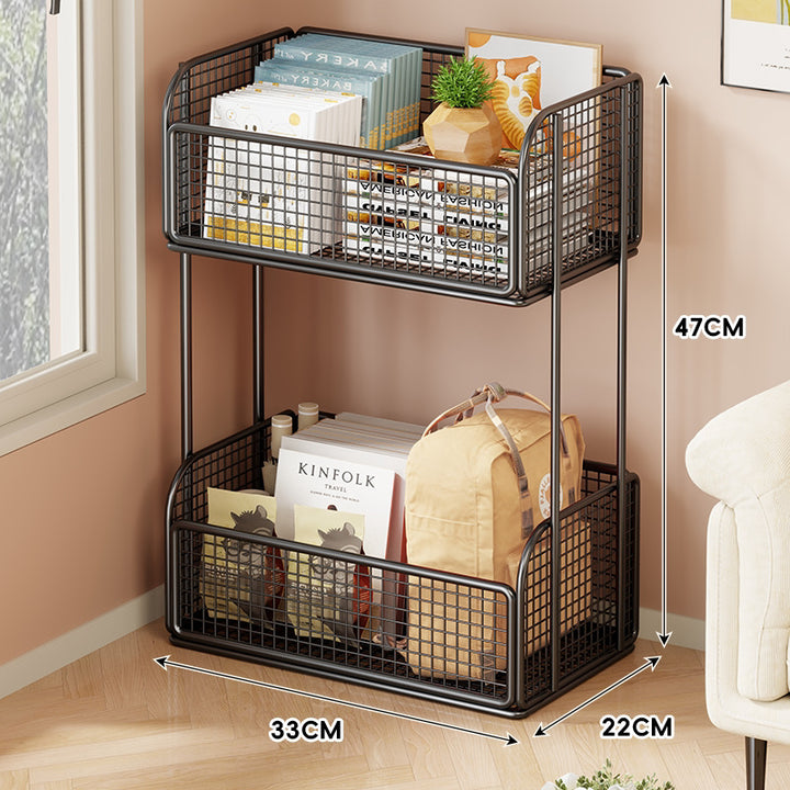 Low-Profile Metal Wire Under-Desk Rolling Storage Bin with Grid Panels