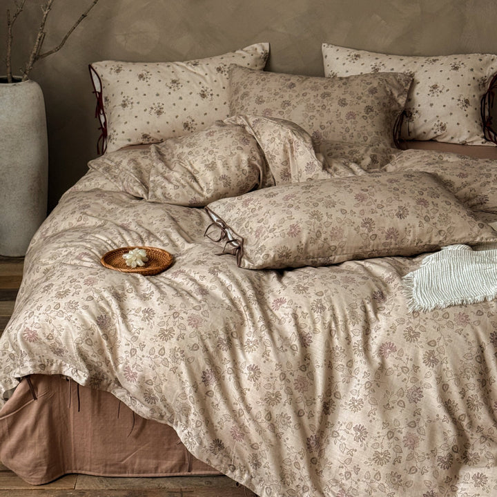 Floral Cotton Percale Duvet Cover Set with Tie-Closure