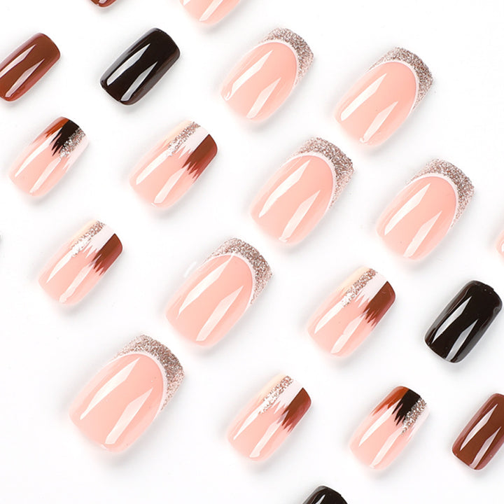 Elegant Artificial Nail Extensions with Ombre and Glitter Details Stornfield