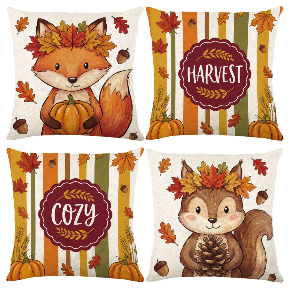 Decorative Harvest-Themed Throw Pillow Covers with Linen Texture