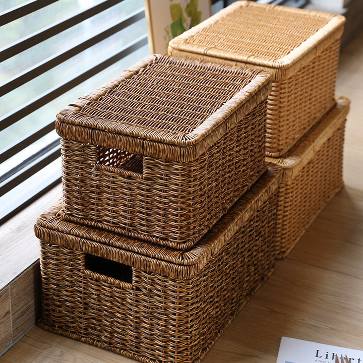 Unisex Rectangular Storage Basket with Decorative Lid Stornfield