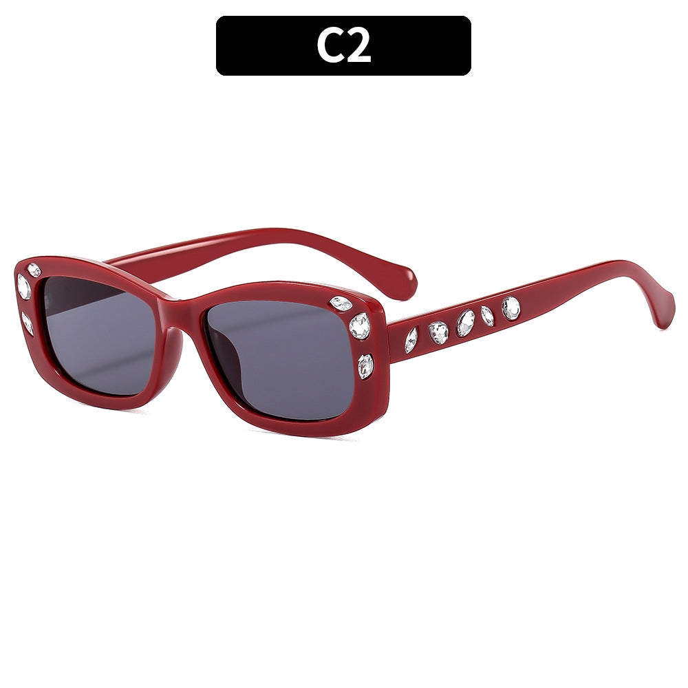 Elegant Rhinestone-Embellished Square Sunglasses