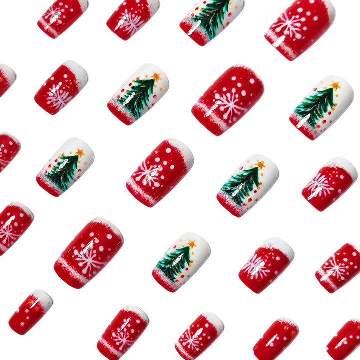 Artificial nails with festive Christmas tree motif Stornfield