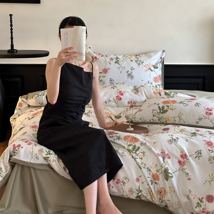 Toile-Print Cotton-Sateen Duvet Cover Set with Reversible Satin-Feel Backing