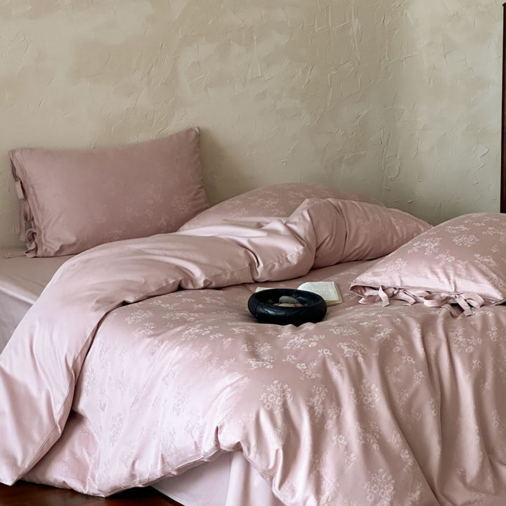 Floral Satin Jacquard Duvet Cover and Pillowcase Set