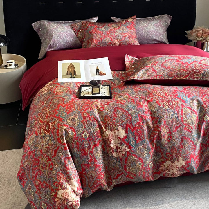 Luxury Reversible Paisley Cotton Sateen Duvet Cover Set