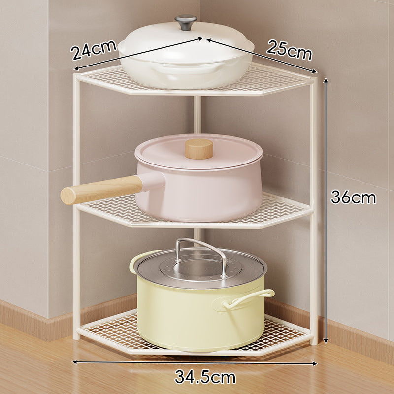 Corner Three-Tier Hexagonal Metal Mesh Kitchen Pot and Pan Organizer Rack