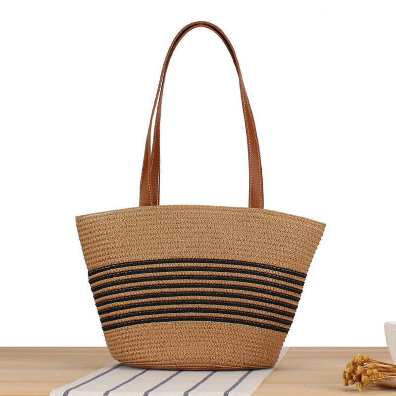 Beach bag with braided pattern and elegant leather handles Stornfield