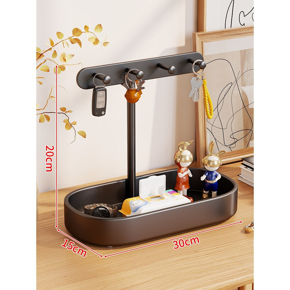 Wave-Top Vertical Jewelry and Key Organizer Tray with Multi-Hook Stand