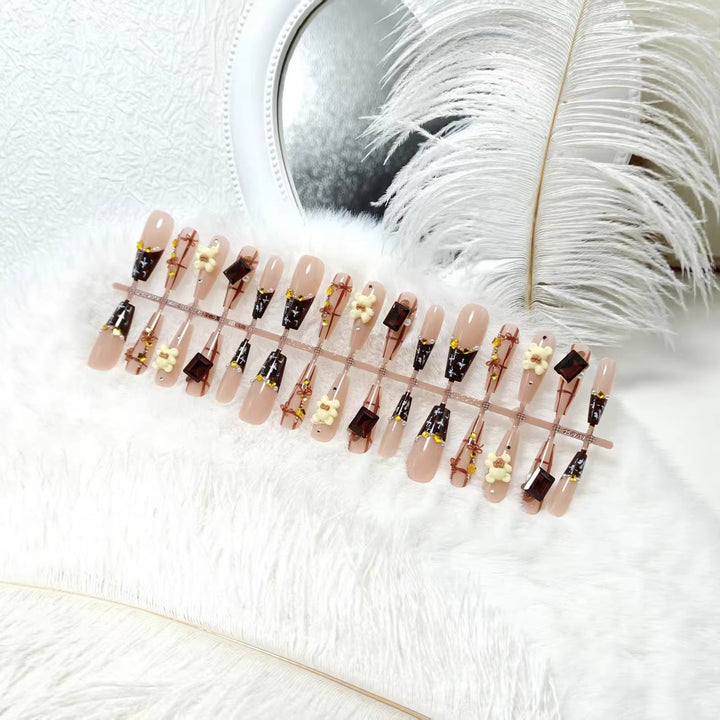Artificial nails with living bear and gemstone accent Stornfield