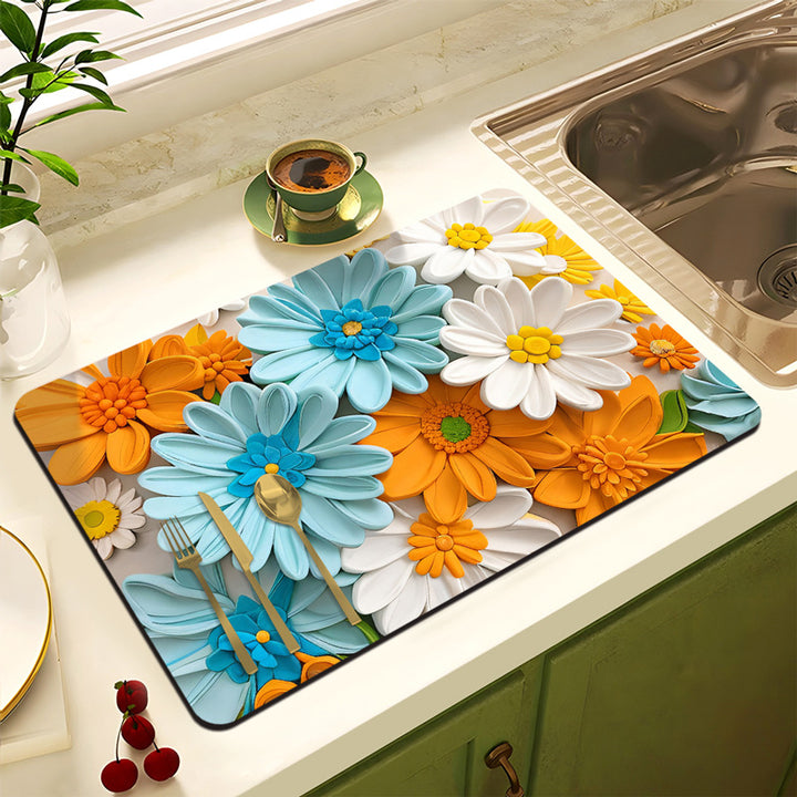 Floral Design Anti-Slip Kitchen Mat