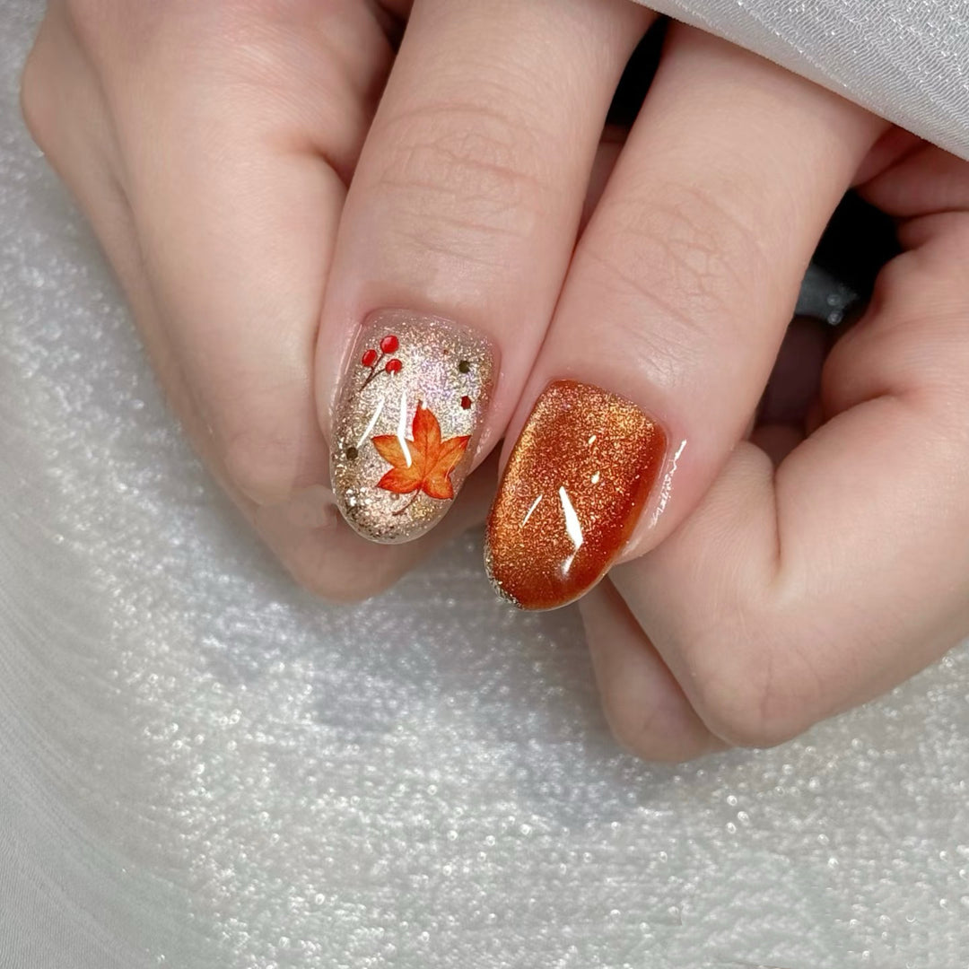 Autumn-Inspired Press-On Nail Art Set