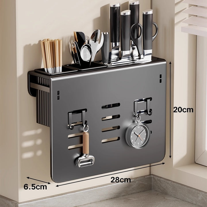 Wall-Mounted Stainless Steel Kitchen Cutting Board and Lid Organizer Rack