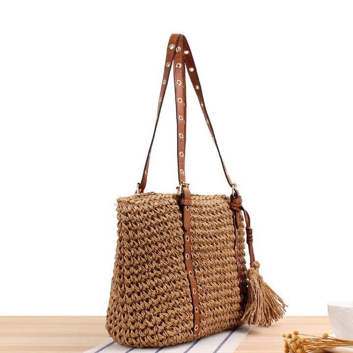 Large Braided Beach Bag with Elegant Contrast Handles Stornfield