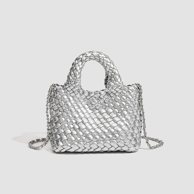 Woven Handheld Tote Bag with Chain Strap