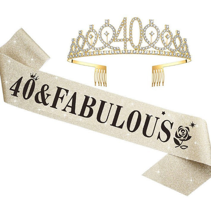 Women's Glittering Birthday Tiara Set with Sash Stornfield