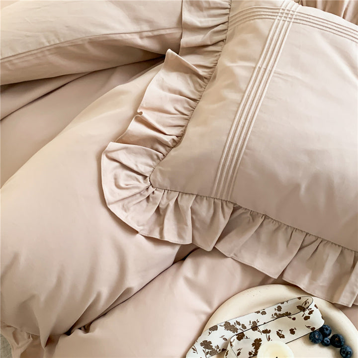 Ruffled Luxury Cotton Duvet Cover Set with Pintuck & Frilled Edges