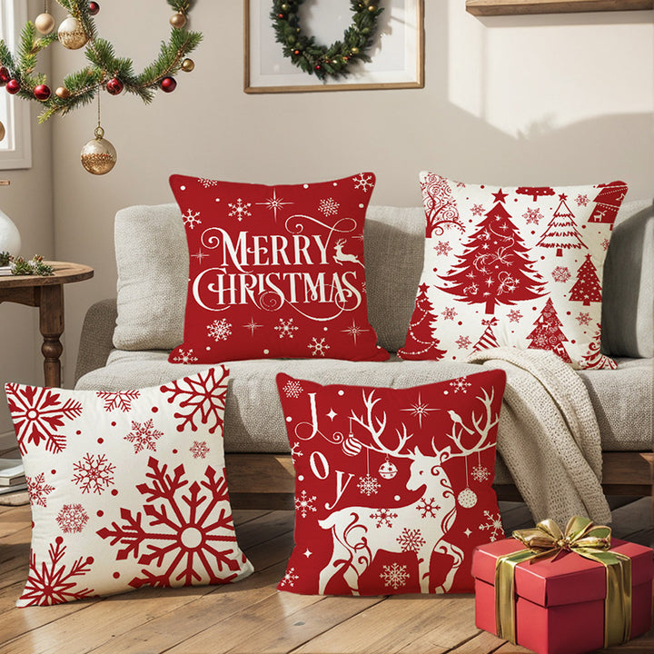 Festive Holiday Decorative Throw Pillow Cover Linen-Finish Christmas Tree Pattern