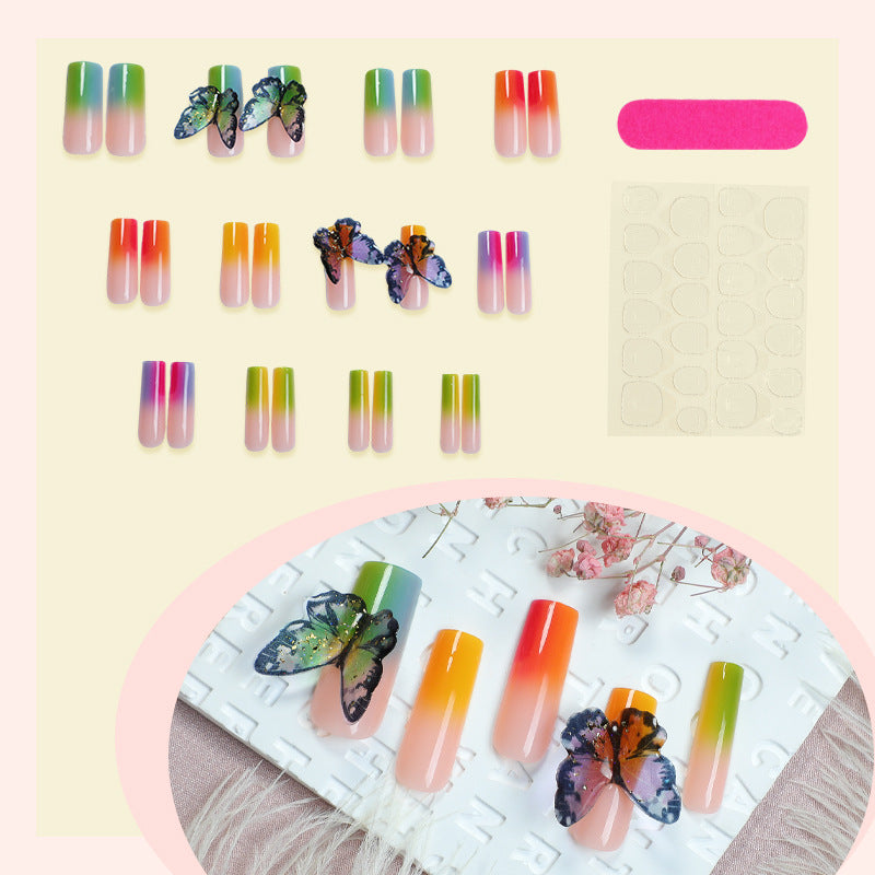 Artistic Press-On Nail Set with Butterfly and Gradient Design Stornfield