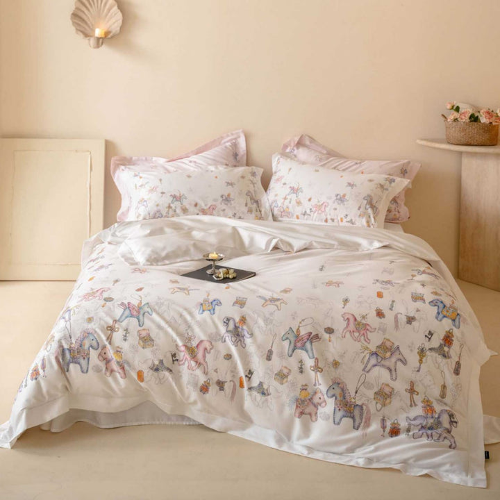 Children's Pastel Fairytale Cotton Sateen Duvet Cover Set with Pillowcases