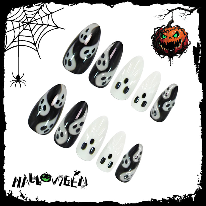 Acrylic Nail Set with Creepy Ghost Design Stornfield