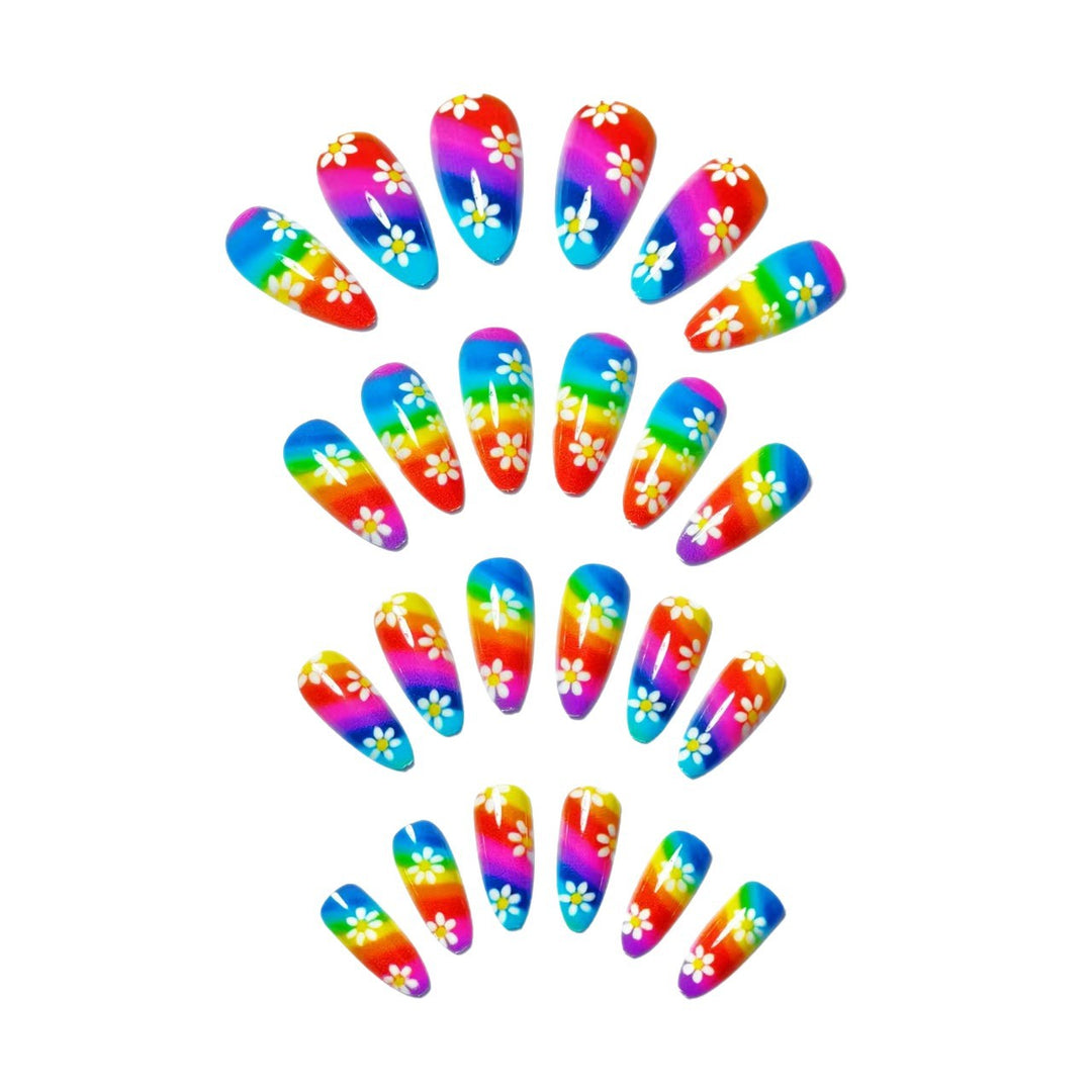Creative Nail Art with Colorful Rainbow Design and Playful Flower Motifs Stornfield