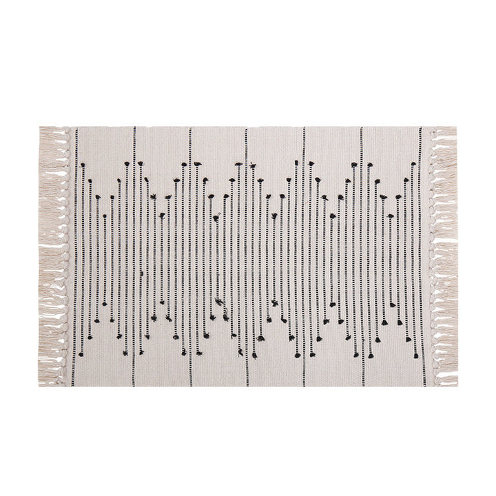 Cotton runner rug with fringes and geometric texture pattern Stornfield