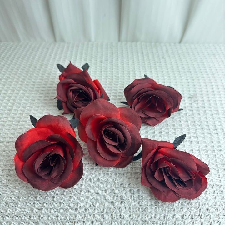Set of delicate fabric rose hair clips for bridal and festive hairstyles