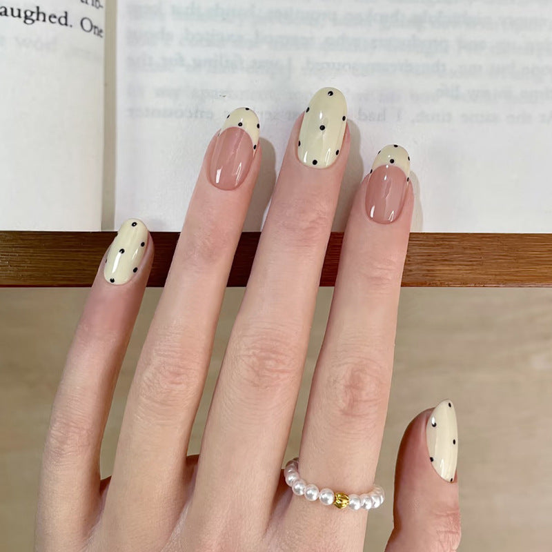 Artistic French Tip Press-On Nails with Dot Design Stornfield
