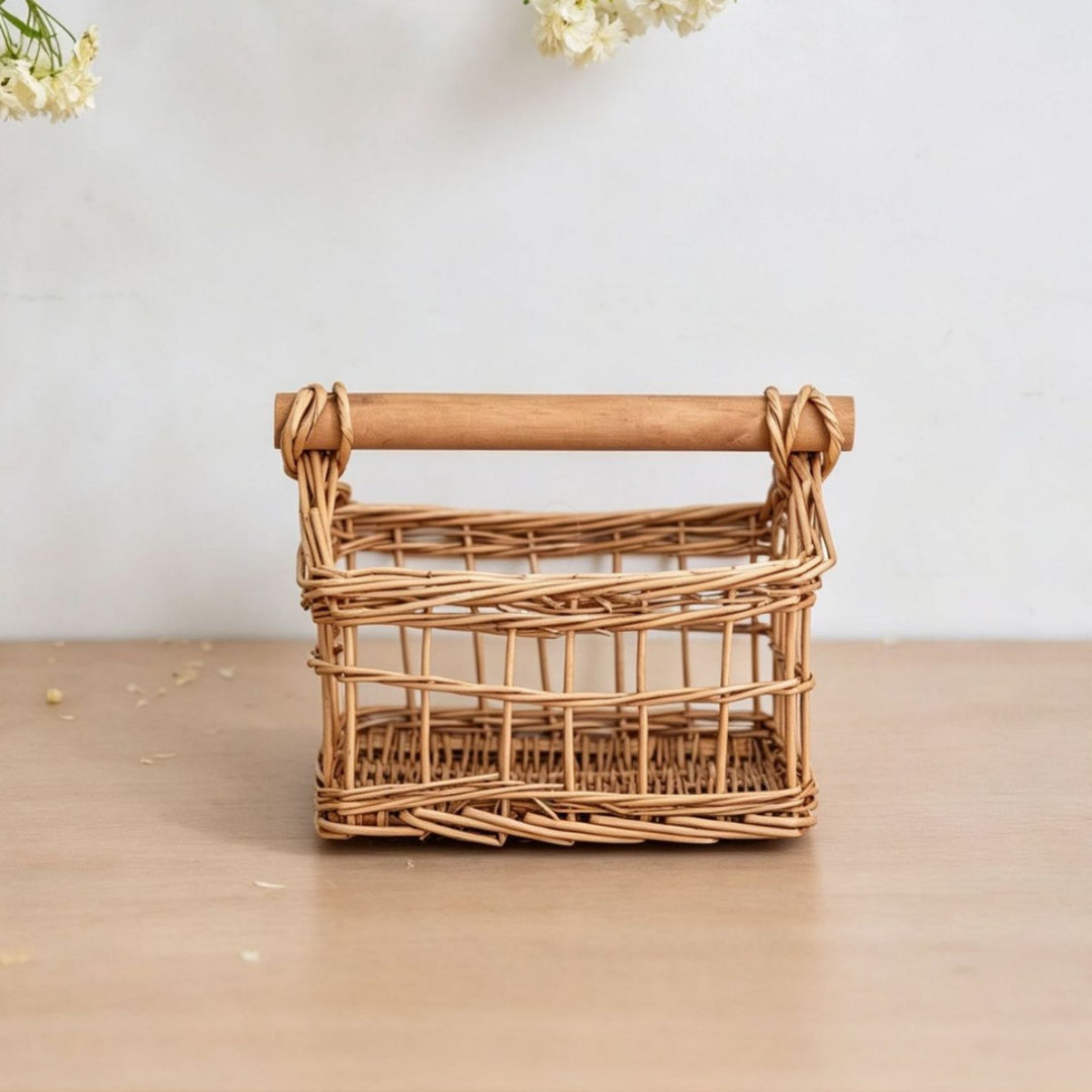 Handcrafted storage basket with wooden handle Stornfield