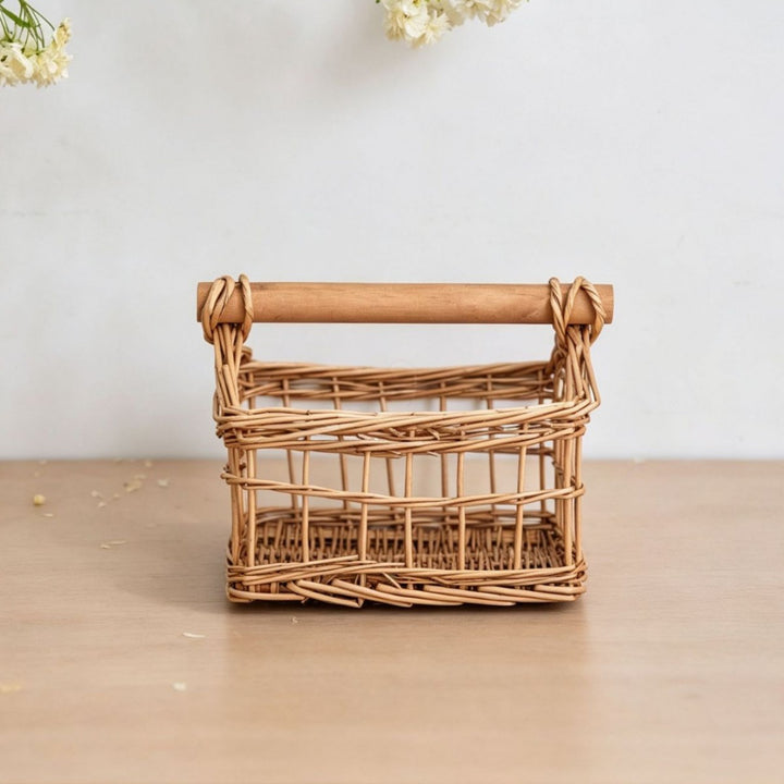 Handcrafted storage basket with wooden handle Stornfield