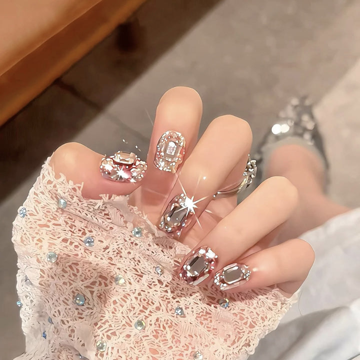 Premium Crystal-Accentuated Press-On Nail Art Set
