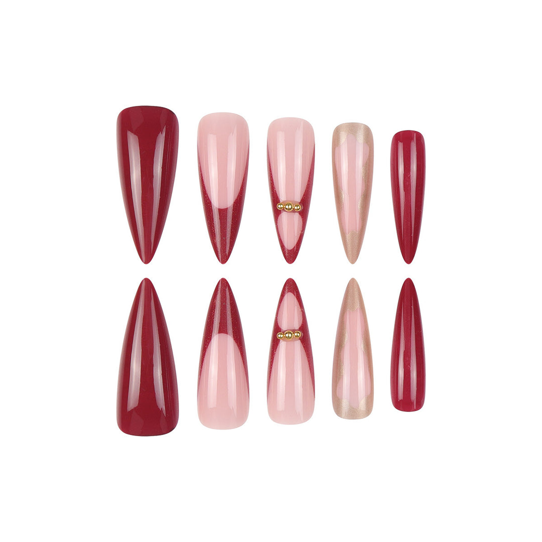 Gradient Stiletto Press-On Nails with Gold Accents Stornfield