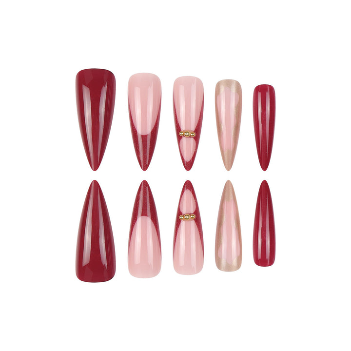 Gradient Stiletto Press-On Nails with Gold Accents Stornfield